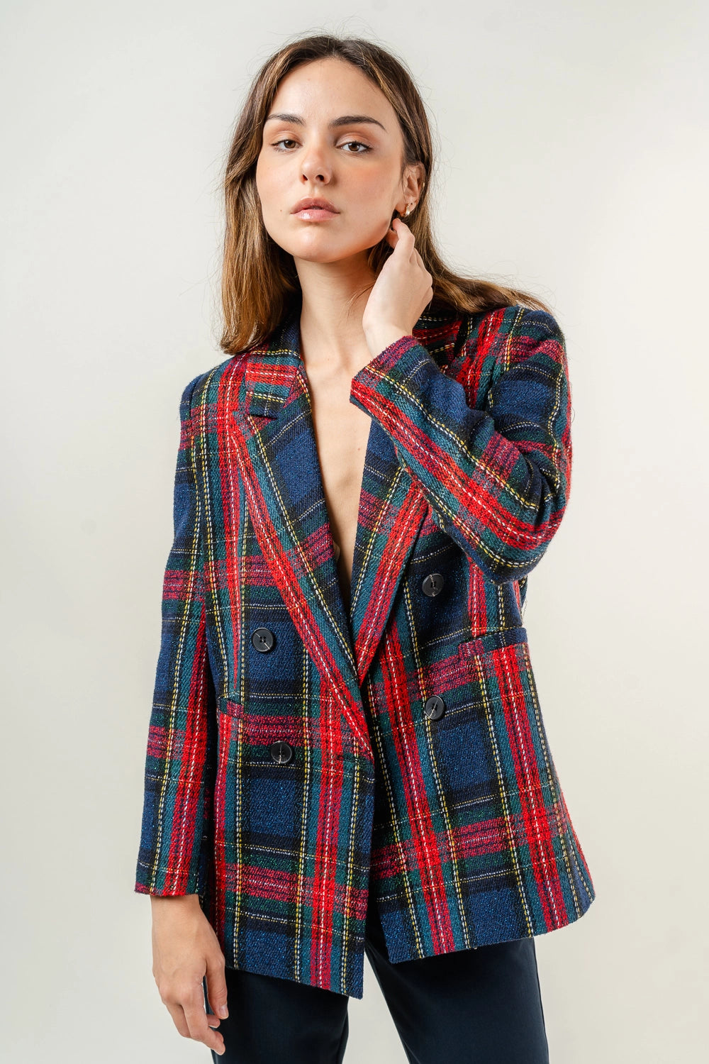 Preppy Holiday Tweed Padded Shoulder Plaid BLAZER