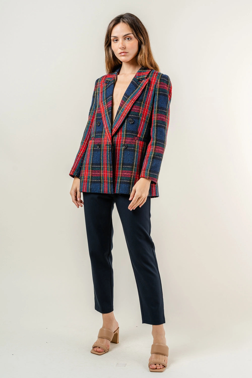 Preppy Holiday Tweed Padded Shoulder Plaid BLAZER