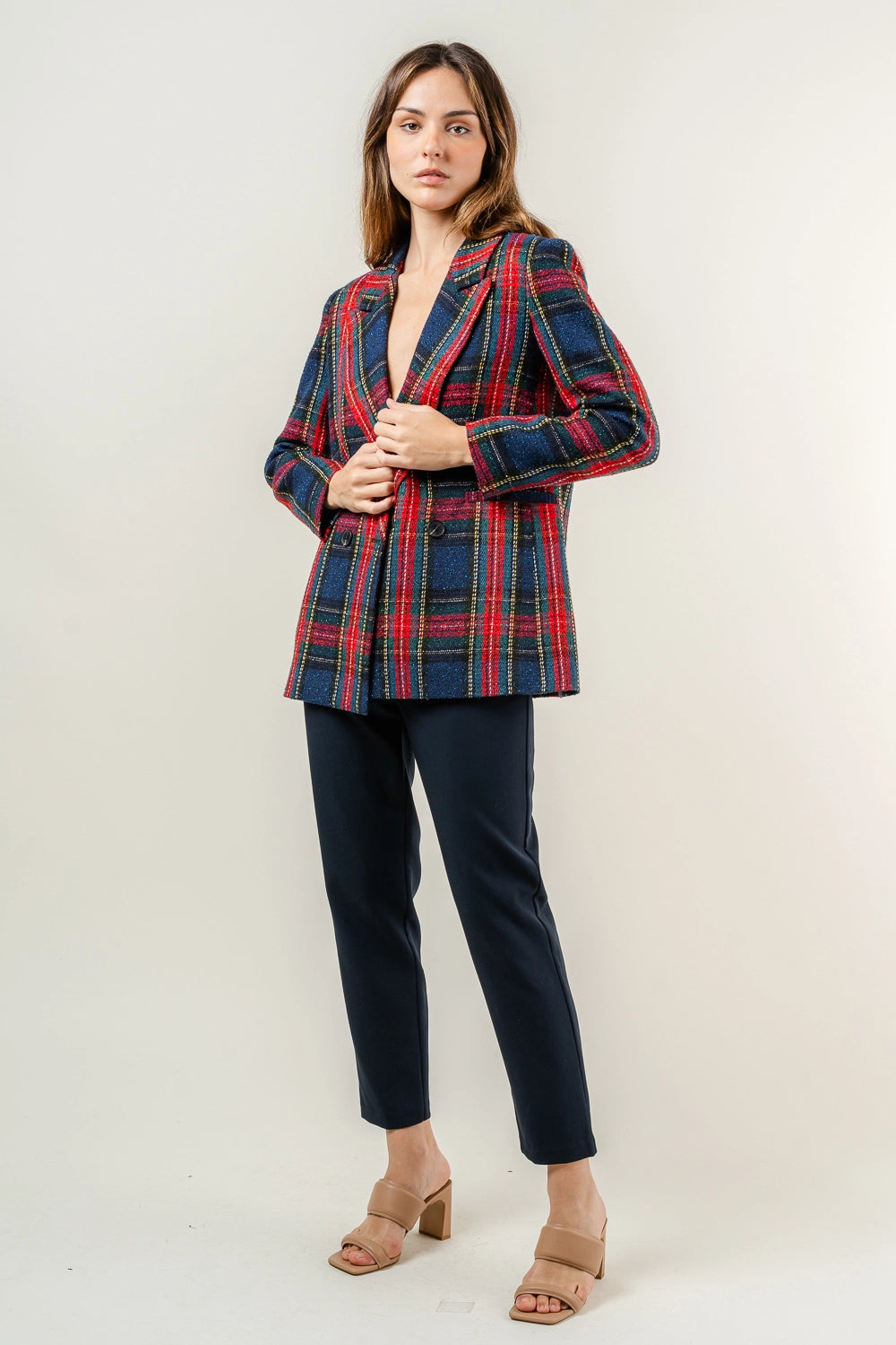 Preppy Holiday Tweed Padded Shoulder Plaid BLAZER