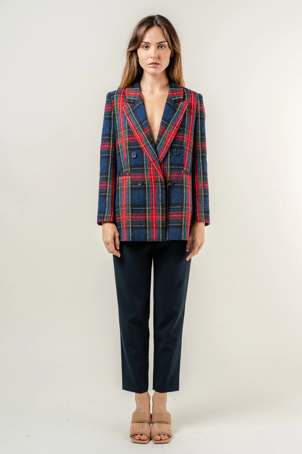 Preppy Holiday Tweed Padded Shoulder Plaid BLAZER