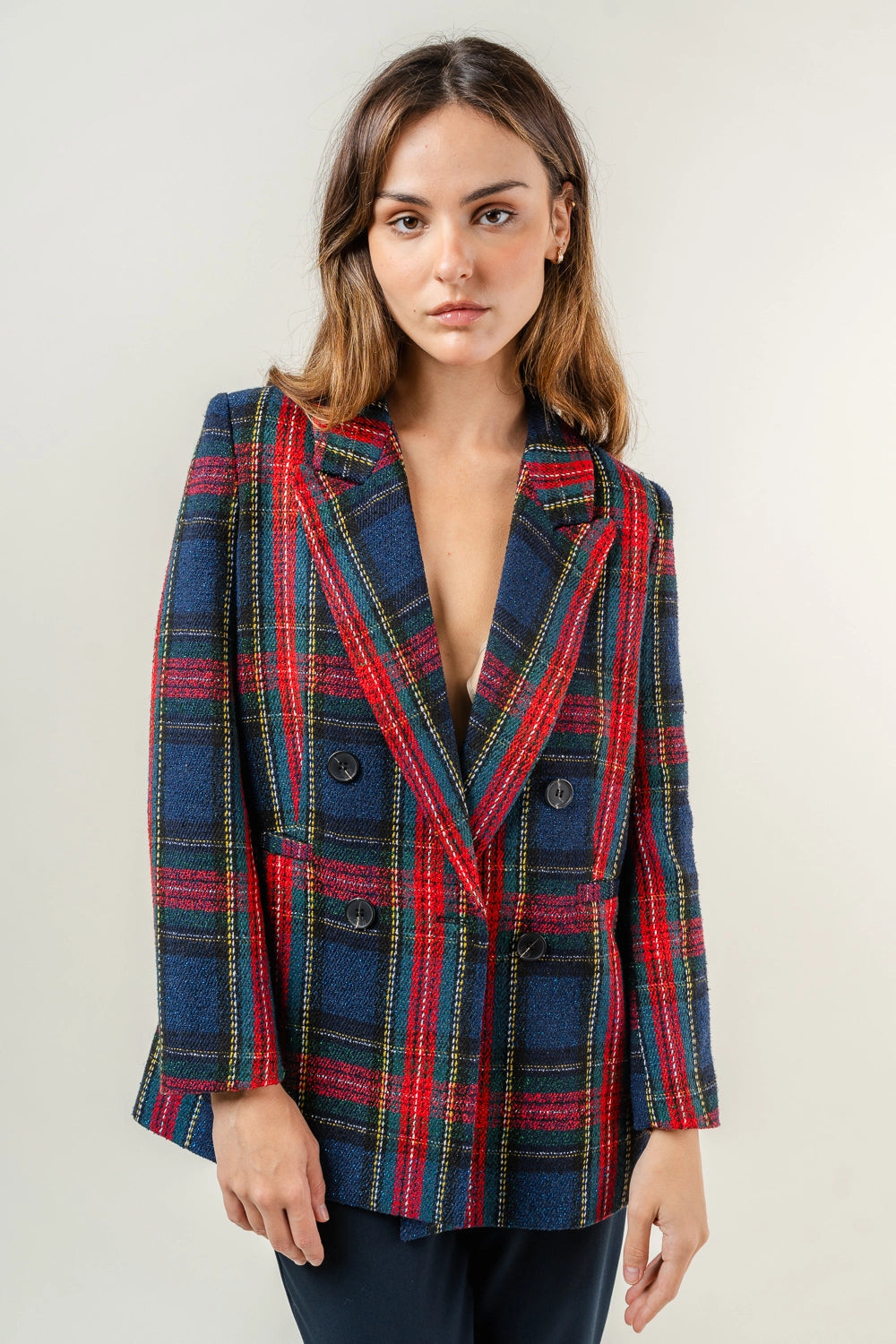 Preppy Holiday Tweed Padded Shoulder Plaid BLAZER