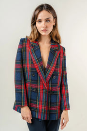 Preppy Holiday Tweed Padded Shoulder Plaid BLAZER
