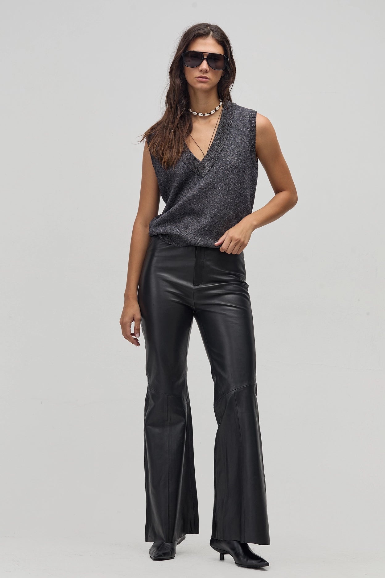 Preppy Lurex Knitted Vest - Graphite