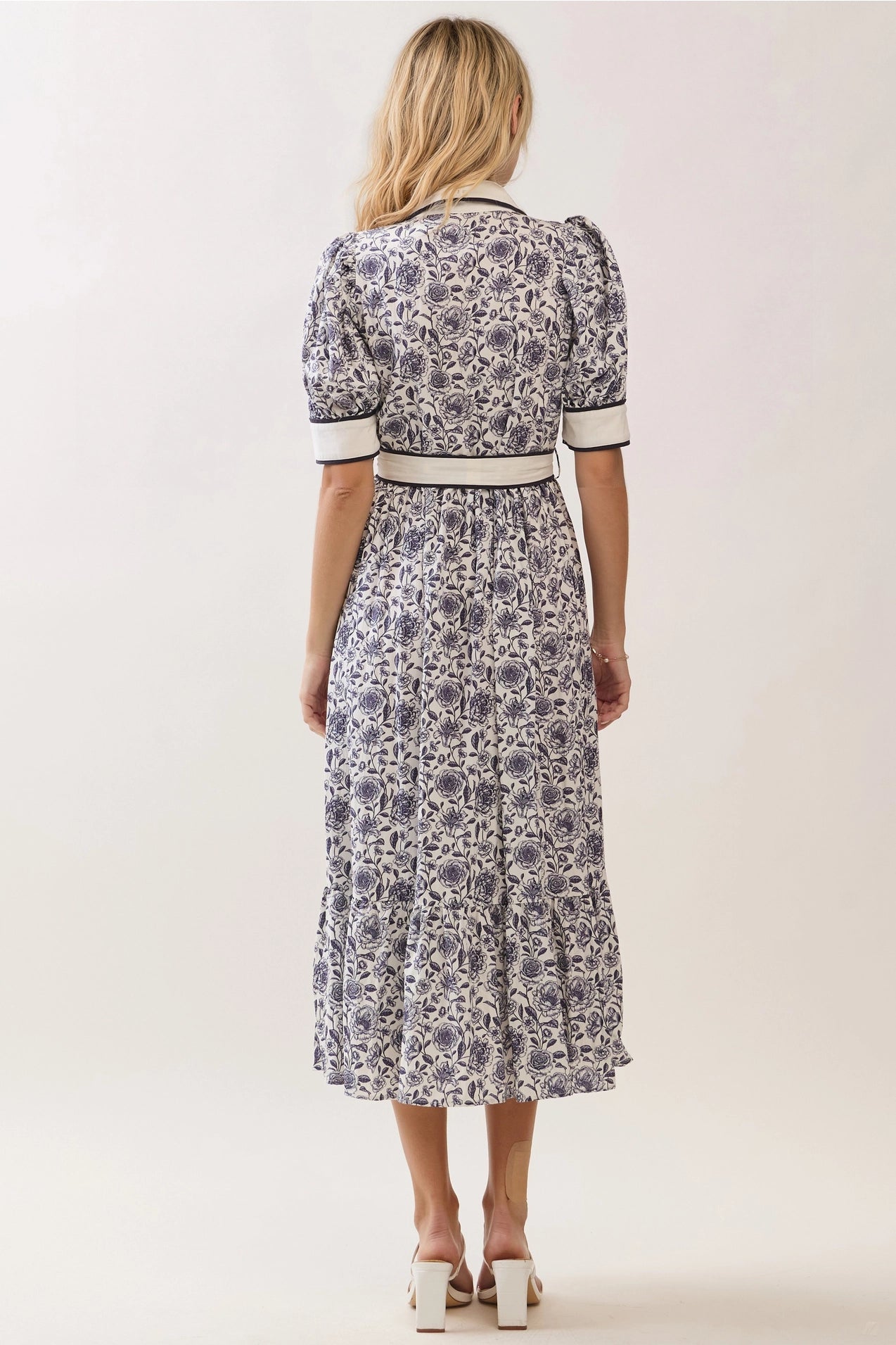 Print Contrast Trim Detail Button Down Dress