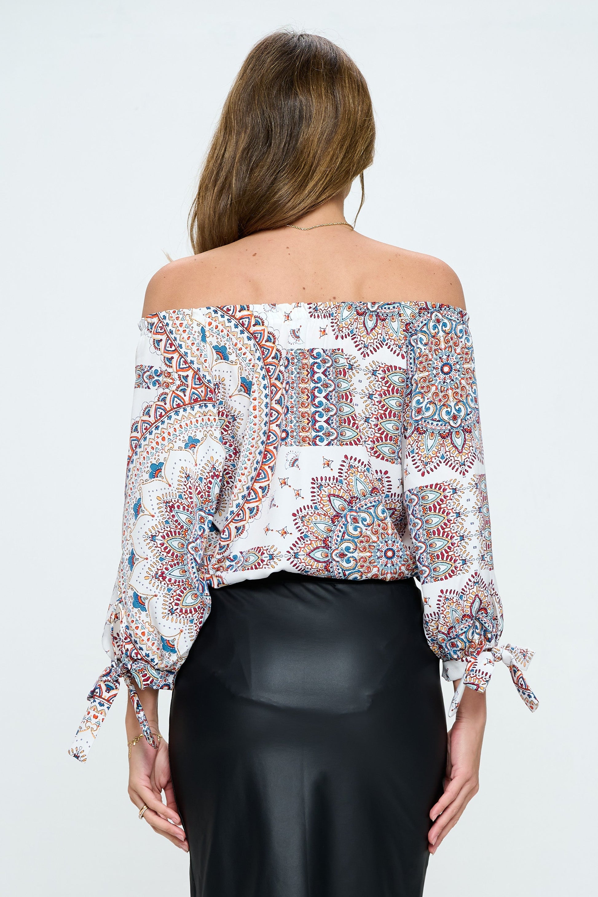 Print Off the Shoulder Top with Tie-Tops-Reneecollection-Small-IVORY-Urbanheer