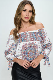 Print Off the Shoulder Top with Tie-Tops-Reneecollection-Small-IVORY-Urbanheer