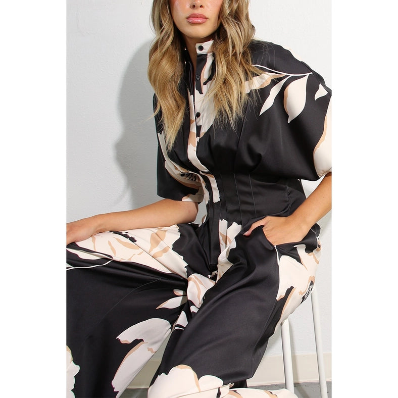 Print Pleated Jumpsuit BLACK MULTI-Clothing Jumpsuits-Mulla-S-BLACK MULTI-Urbanheer