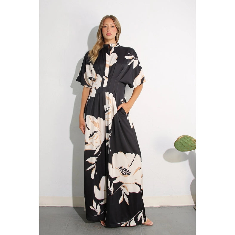 Print Pleated Jumpsuit BLACK MULTI-Clothing Jumpsuits-Mulla-S-BLACK MULTI-Urbanheer