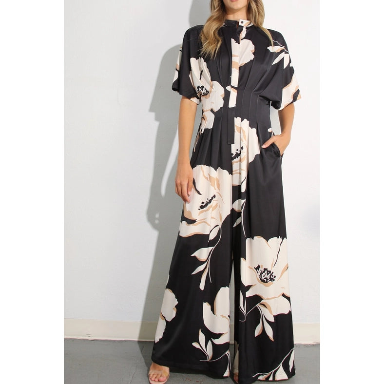 Print Pleated Jumpsuit BLACK MULTI-Clothing Jumpsuits-Mulla-S-BLACK MULTI-Urbanheer