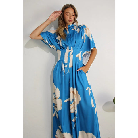 Print Pleated Jumpsuit BLUE MULTI-Clothing Jumpsuits-Mulla-S-BLUE MULTI-Urbanheer