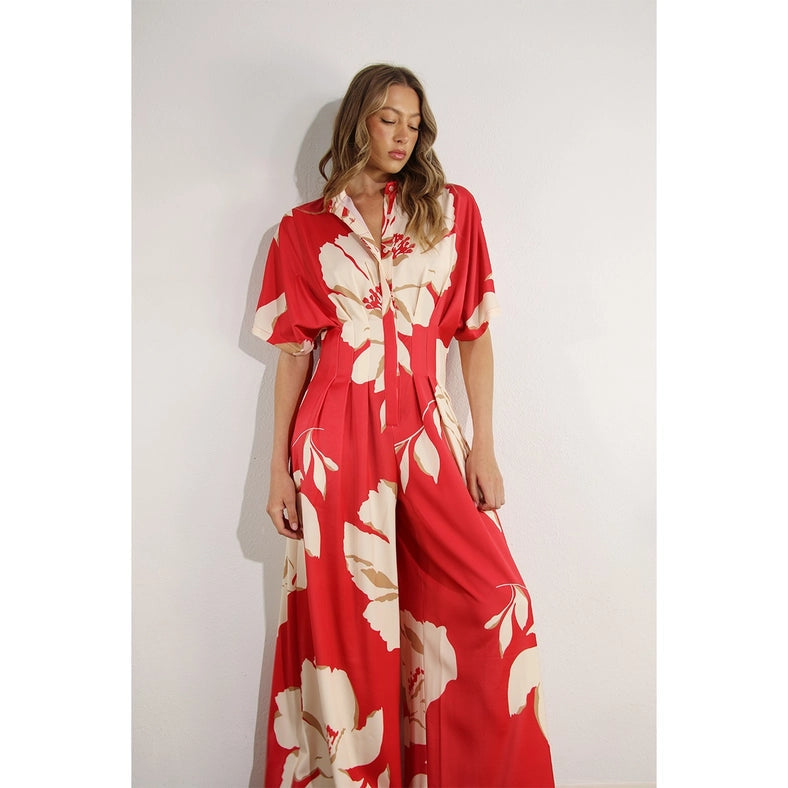 Print Pleated Jumpsuit RED MULTI-Clothing Jumpsuits-Mulla-S-RED MULTI-Urbanheer
