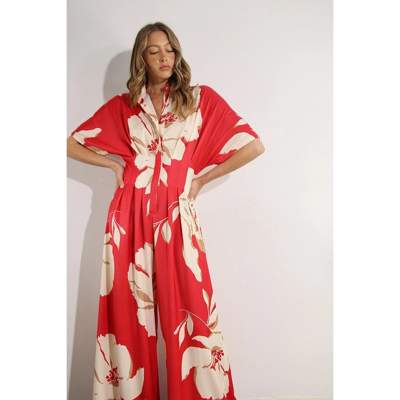 Print Pleated Jumpsuit RED MULTI-Clothing Jumpsuits-Mulla-S-RED MULTI-Urbanheer