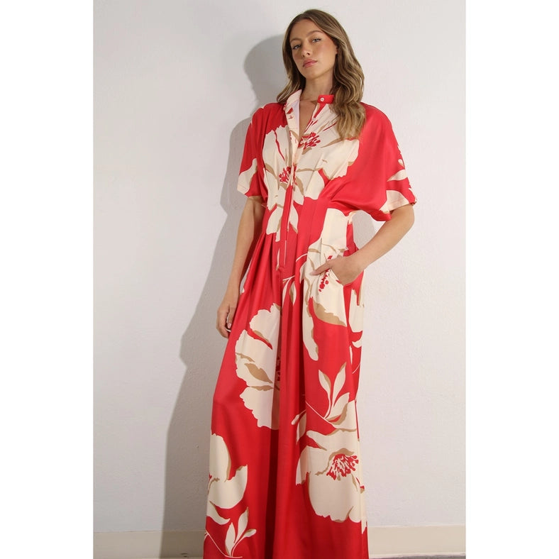 Print Pleated Jumpsuit RED MULTI-Clothing Jumpsuits-Mulla-S-RED MULTI-Urbanheer