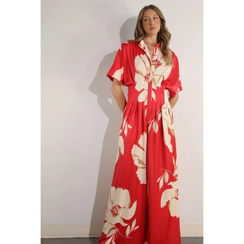 Print Pleated Jumpsuit RED MULTI-Clothing Jumpsuits-Mulla-S-RED MULTI-Urbanheer