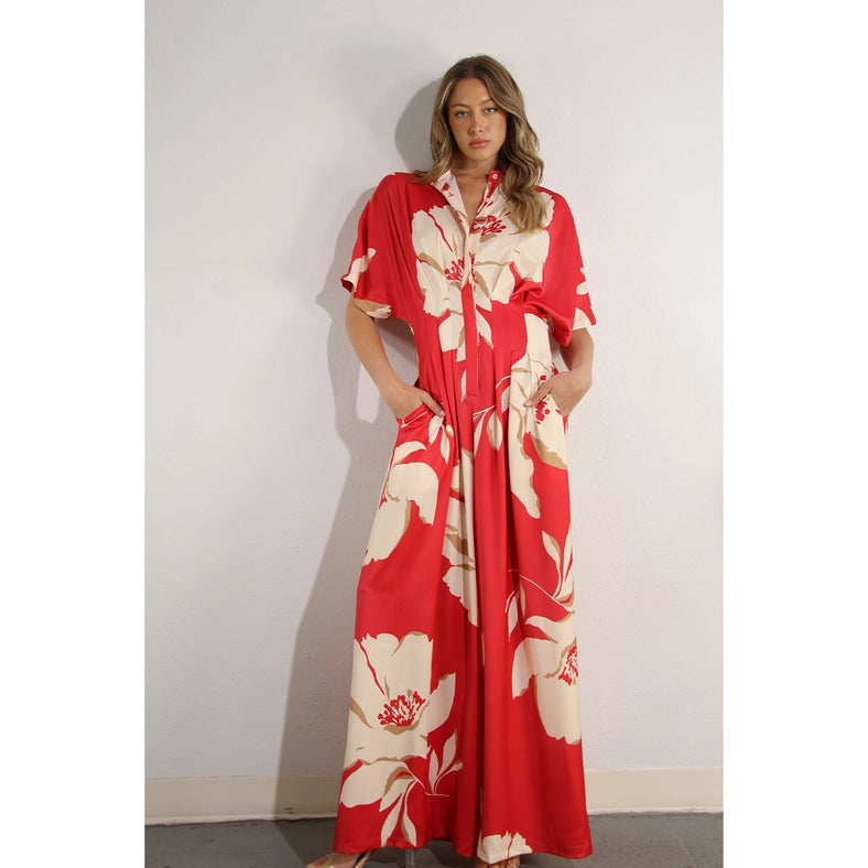 Print Pleated Jumpsuit RED MULTI-Clothing Jumpsuits-Mulla-S-RED MULTI-Urbanheer