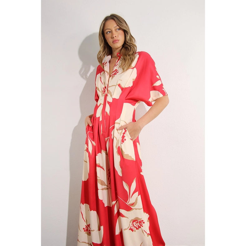 Print Pleated Jumpsuit RED MULTI-Clothing Jumpsuits-Mulla-S-RED MULTI-Urbanheer