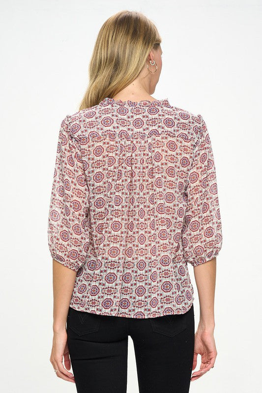 Print Semi Sheer Top with Tie-New Arrival-Reneecollection-Small-IVORY-Urbanheer