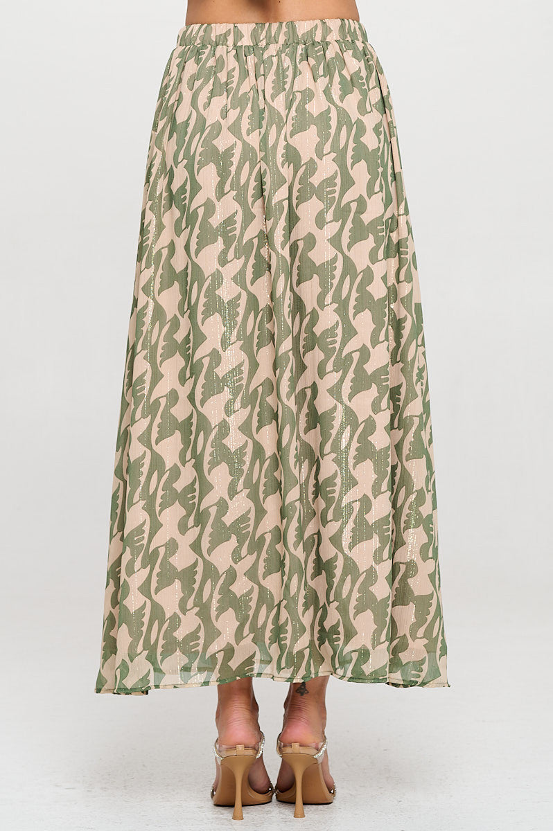 Print Sheer Maxi Skirt with Lining and Elastic Waist-Skirts-Reneecollection-Small-GREEN-Urbanheer