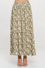 Print Sheer Maxi Skirt with Lining and Elastic Waist-Skirts-Reneecollection-Small-GREEN-Urbanheer