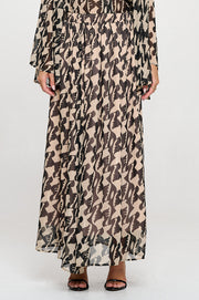 Print Sheer Maxi Skirt�with Lining and Elastic Waist-New Arrival-Reneecollection-Small-BLACK-Urbanheer