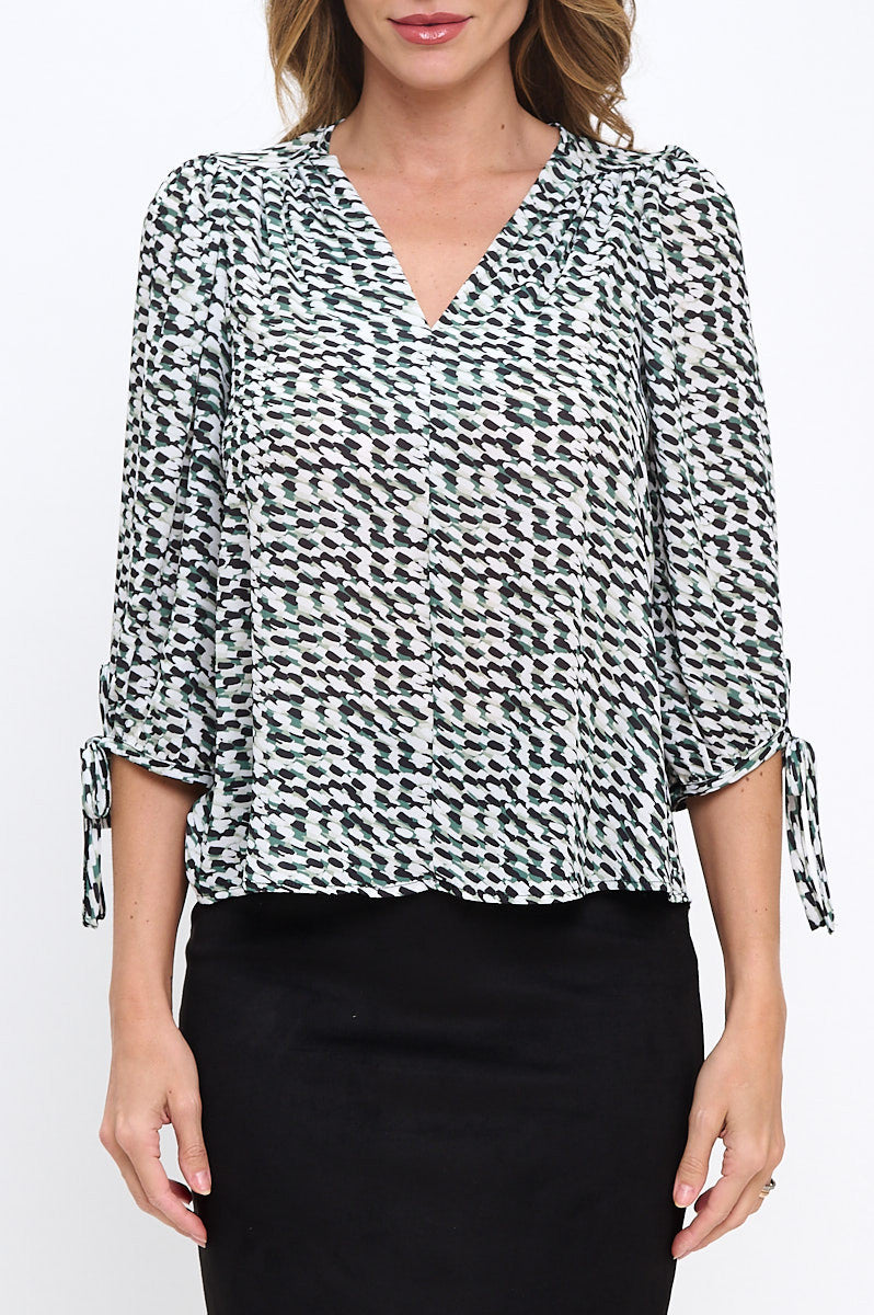 Print V neck 3/4 Sleeve Top-New Arrival-Reneecollection-Small-OLIVE/WHITE-Urbanheer