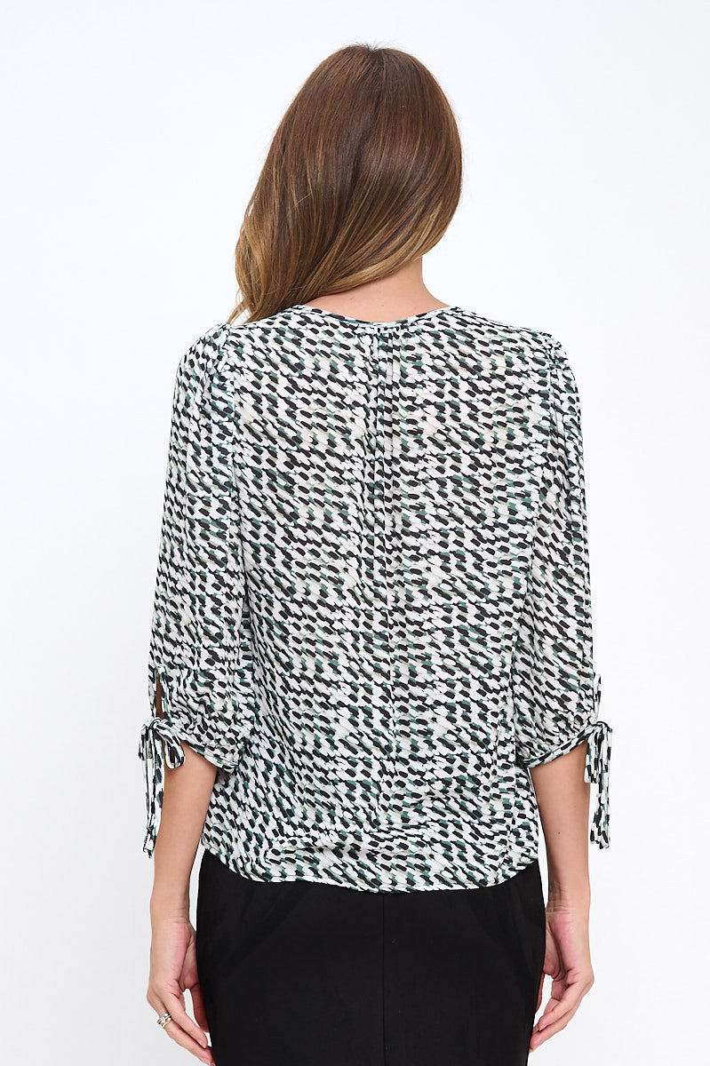 Print V neck 3/4 Sleeve Top-New Arrival-Reneecollection-Small-OLIVE/WHITE-Urbanheer