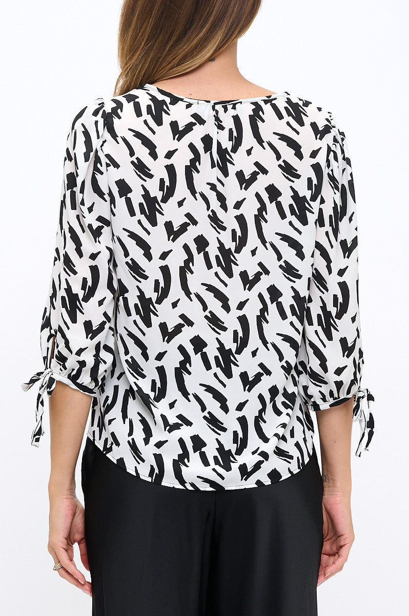 Print V neck 3/4 Sleeve Top-New Arrival-Reneecollection-Small-IVORY-Urbanheer