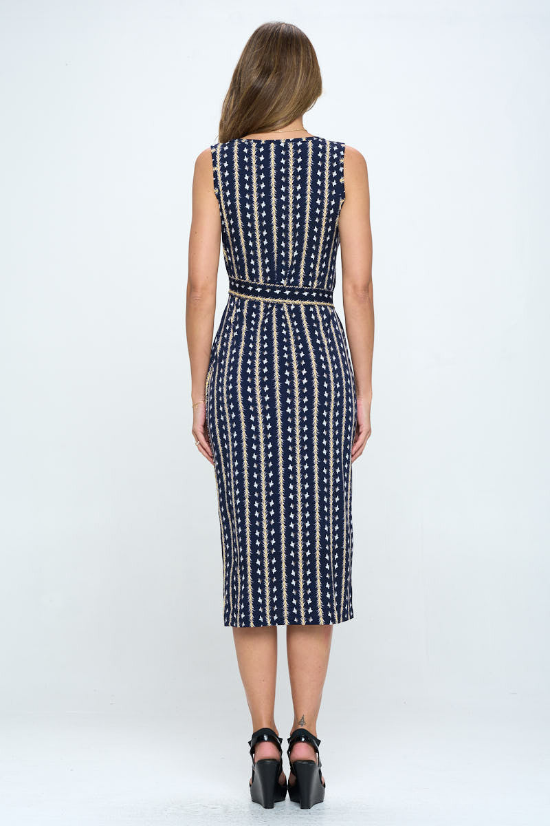 Print V neck Dress with Tie and Slit-Dresses-Reneecollection-Urbanheer