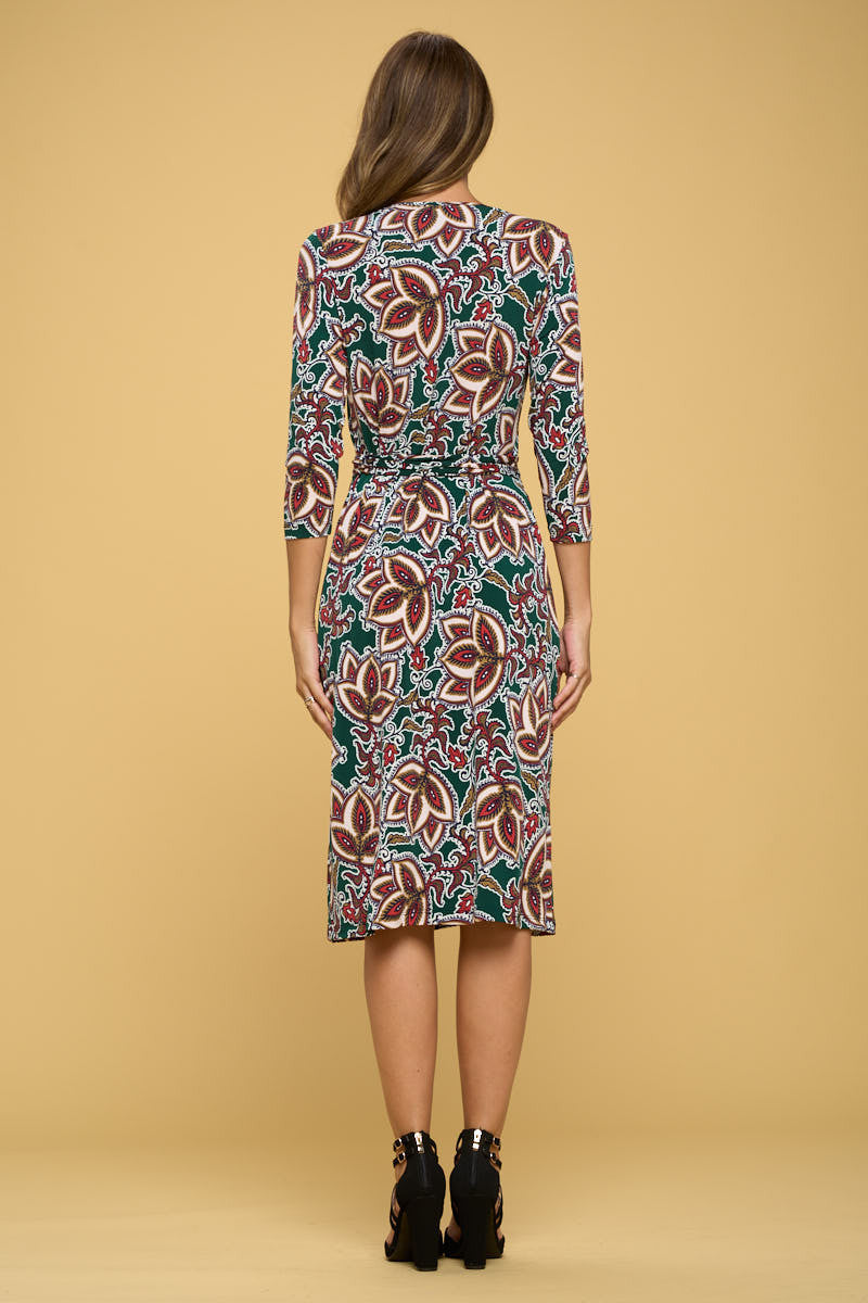 Print V neck Jersey Wrap Dress with Tie-Dresses-Reneecollection-Urbanheer