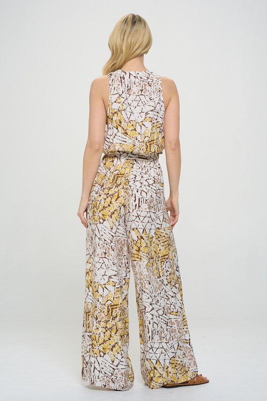 Print V neck Sleeveless Jumpsuit with Tie-Jumpsuits-Reneecollection-Small-MULTI-Urbanheer