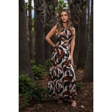 Printed Cut-Out Long Dress