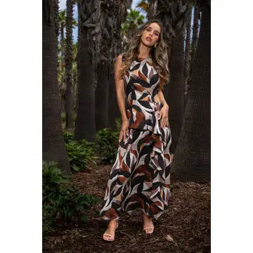 Printed Cut-Out Long Dress