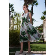 Printed Flowy Midi Dress with Pleated Detail