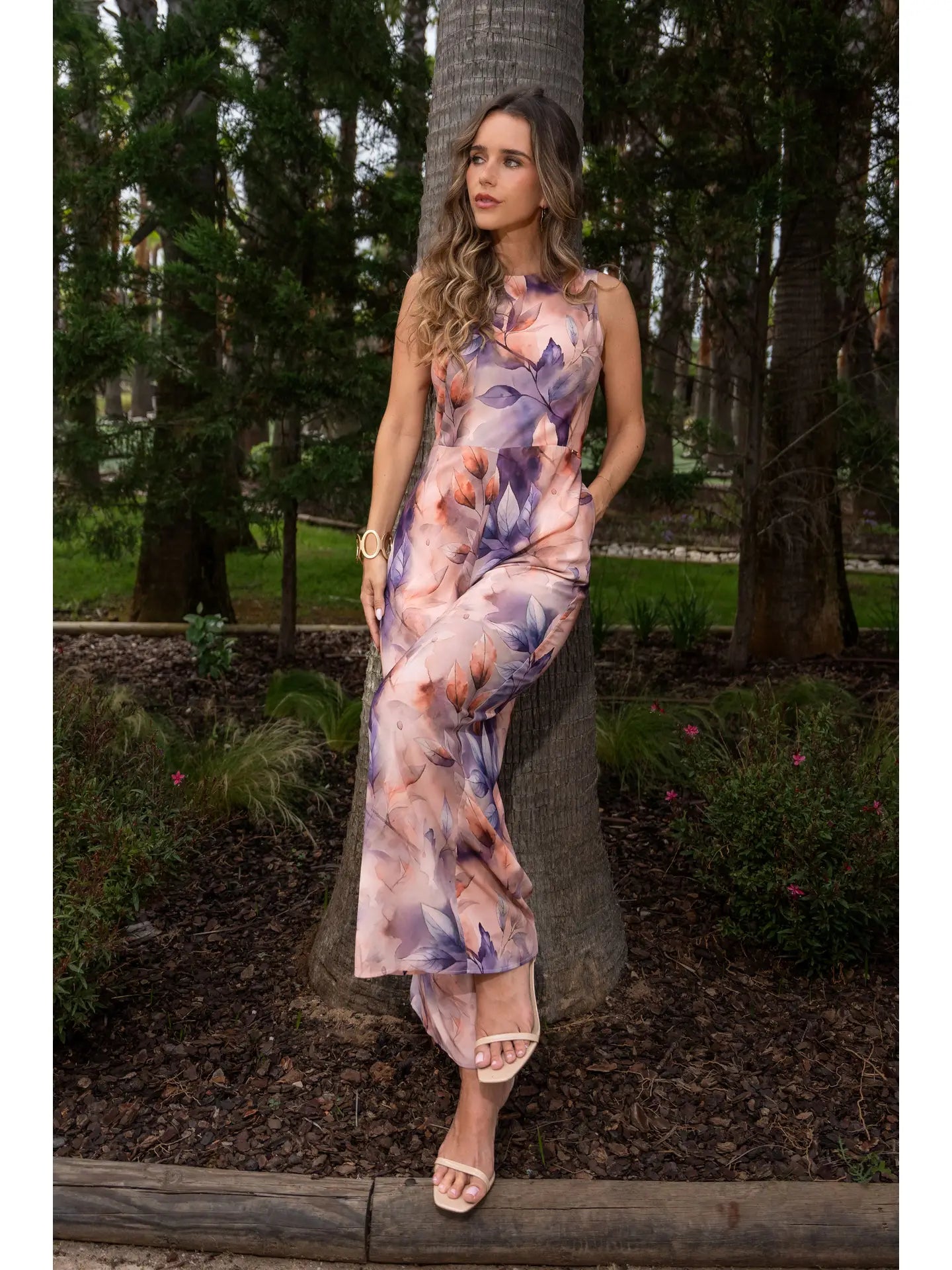 Printed Fluid Fabric Wide Leg Jumpsuit