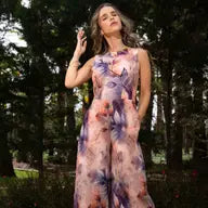 Printed Fluid Fabric Wide Leg Jumpsuit