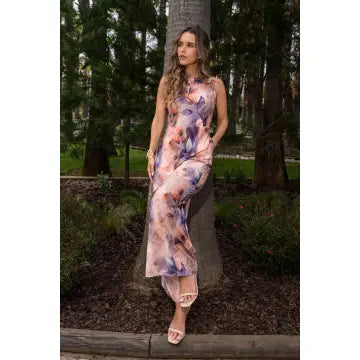 Printed Fluid Fabric Wide Leg Jumpsuit