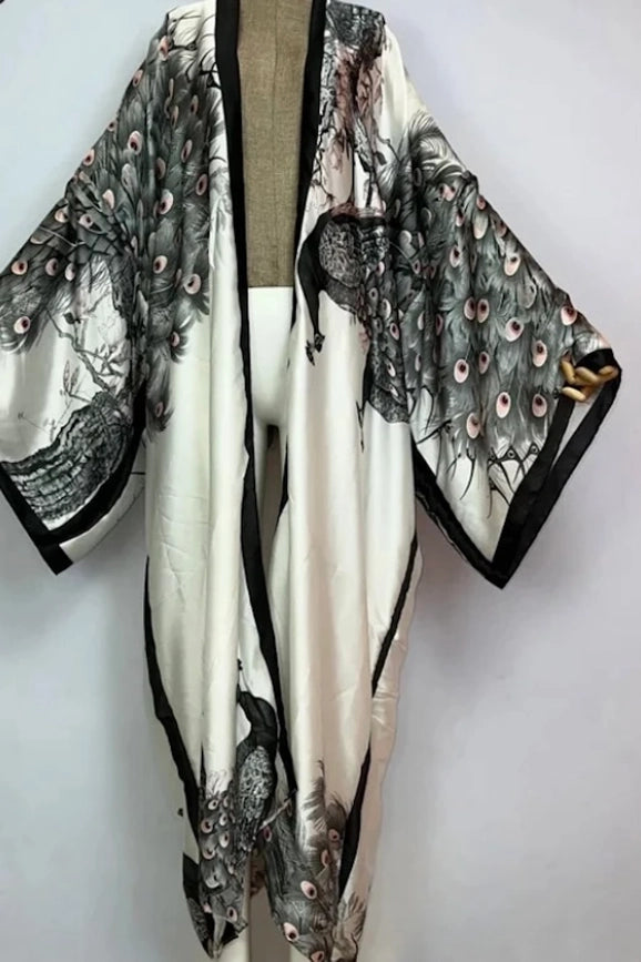 Printed Kimono-Kimono-Luxe & Leather by Madonna & Co-52" long and 51" wide-Neutral-Urbanheer