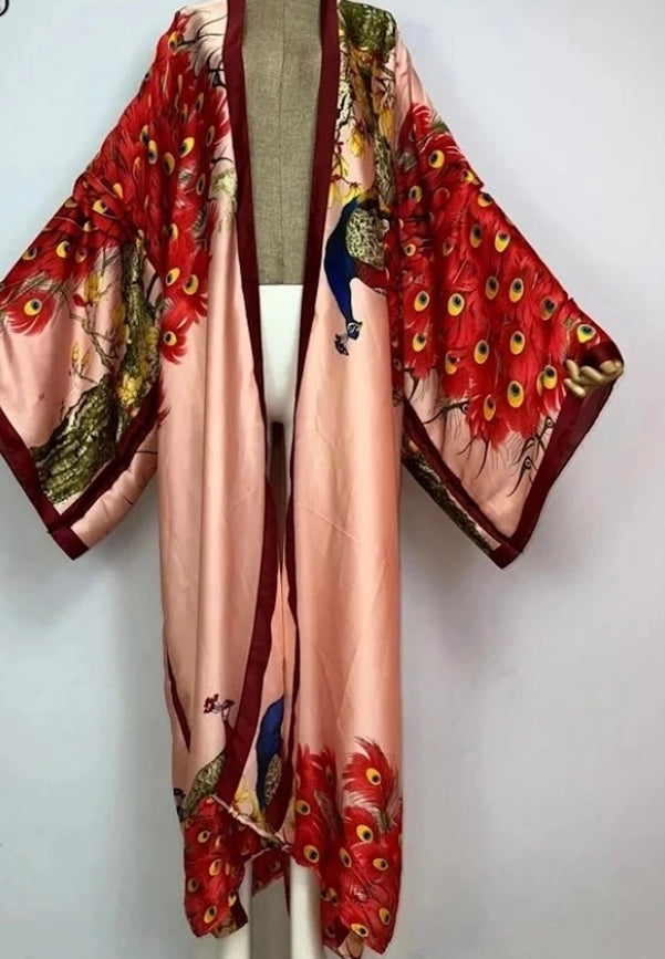 Printed Kimono-Kimono-Luxe & Leather by Madonna & Co-52" long and 51" wide-Red-Urbanheer