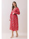 Printed Long Sleeve Button Down Midi Dress