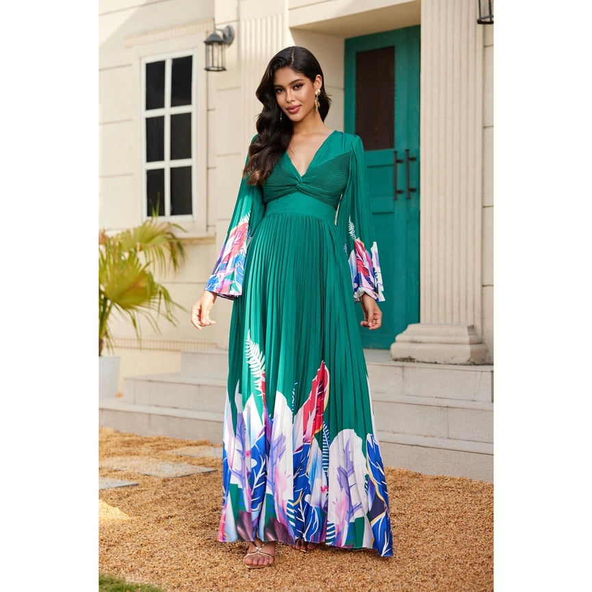 Printed Maxi Dress-Dress-Chicways-S-GREEN-Urbanheer