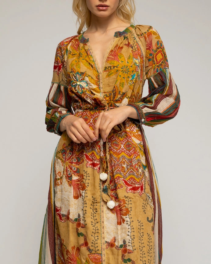 Printed Maxi Dress-Dress-Tantra-S-Camel-Urbanheer