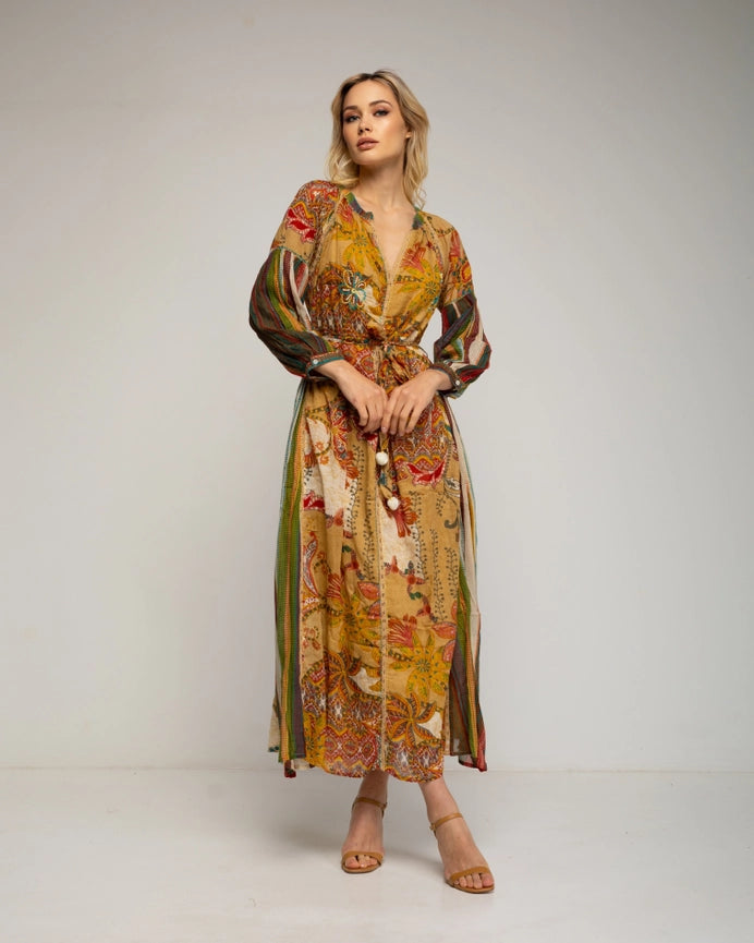 Printed Maxi Dress-Dress-Tantra-S-Camel-Urbanheer