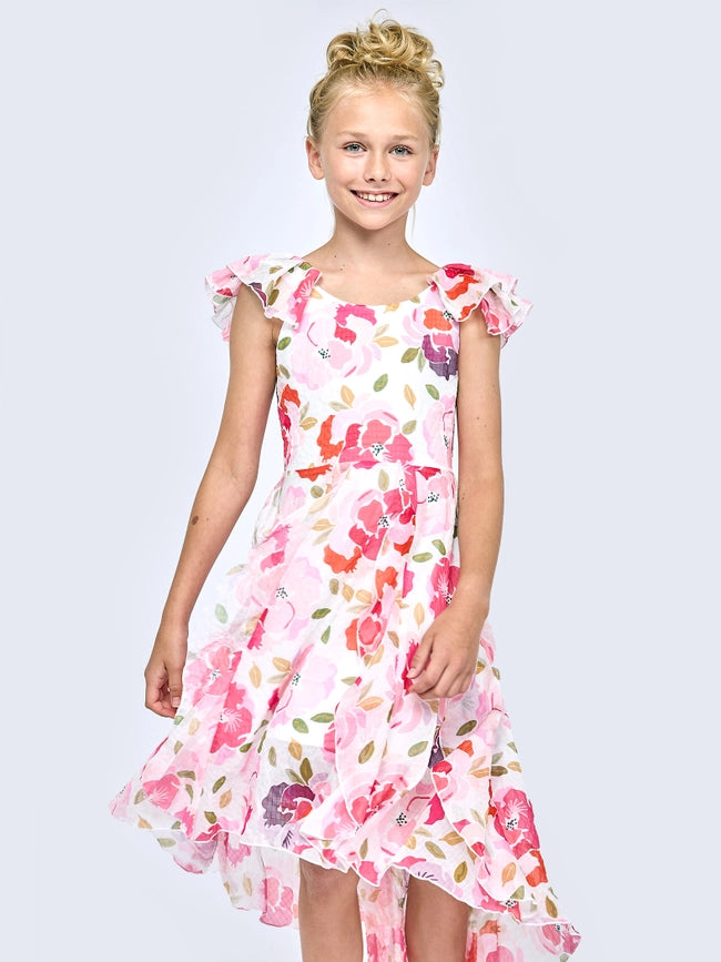 Printed Midi Dress with Flutter Sleeves-Dress-Hannah Banana-4-PINK MULTI-Urbanheer