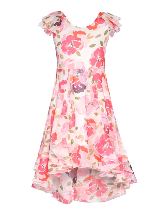 Printed Midi Dress with Flutter Sleeves-Dress-Hannah Banana-4-PINK MULTI-Urbanheer