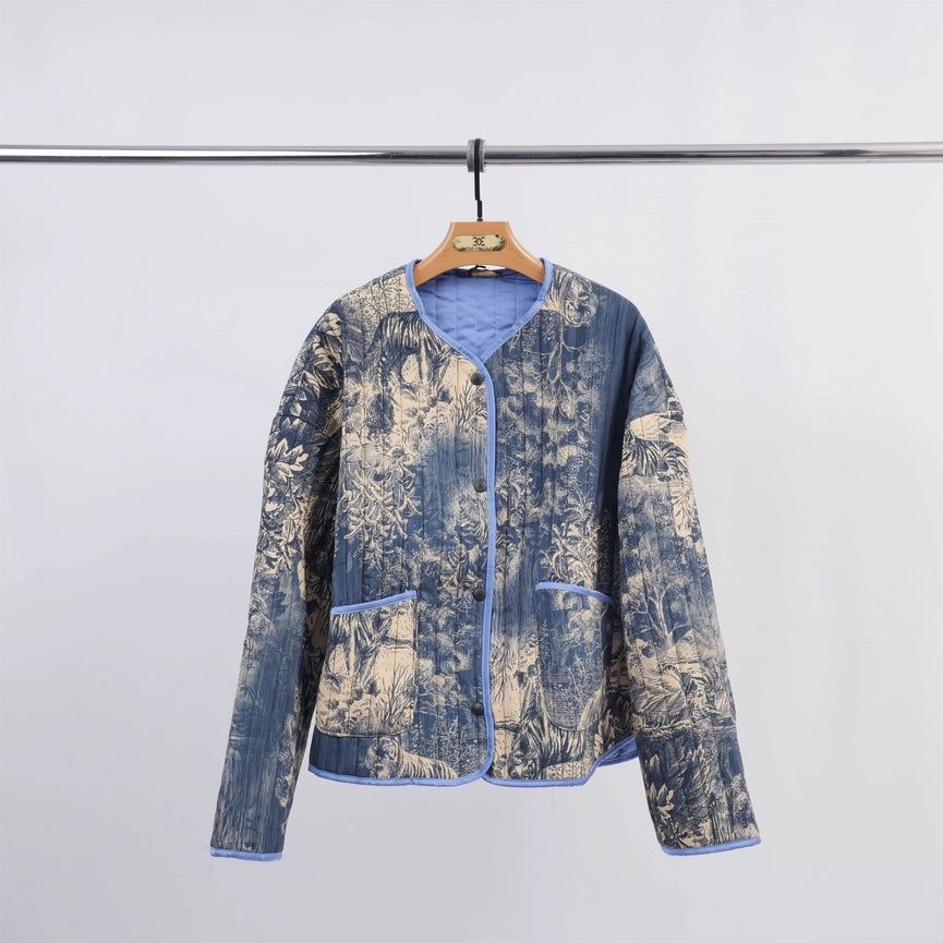 Printed Quilted Jacket-Jacket-Cecile Wang-Blue-Urbanheer
