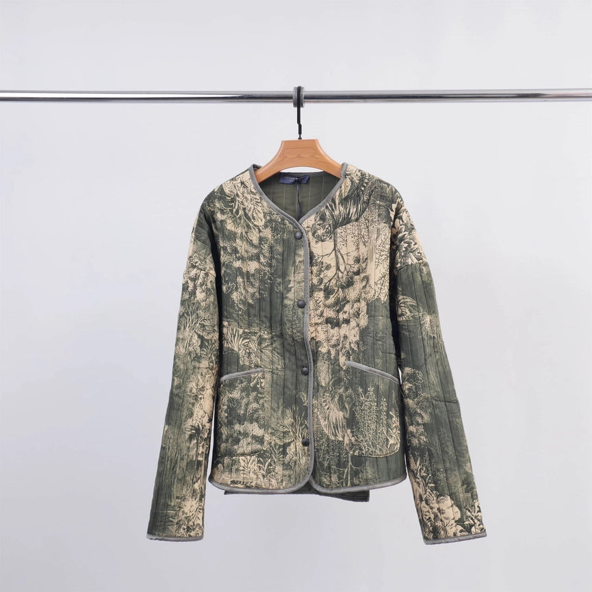 Printed Quilted Jacket-Jacket-Cecile Wang-Khaki-Urbanheer