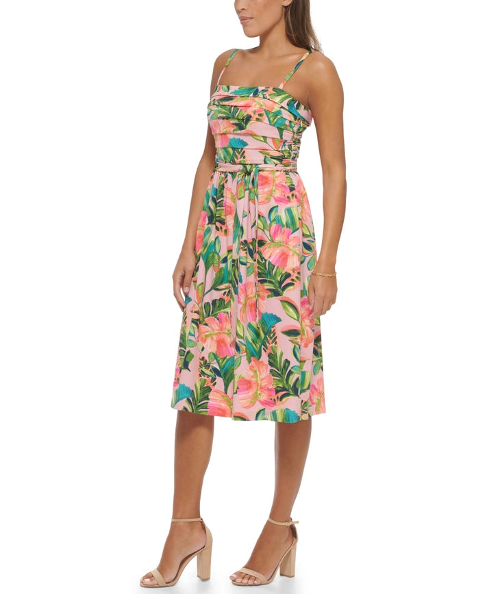 Printed Woven A-Line Midi-Dress-Kensie Dresses-2-PINK MULTI-Urbanheer