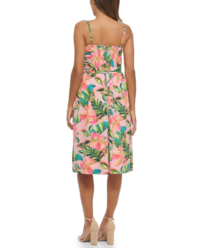 Printed Woven A-Line Midi-Dress-Kensie Dresses-2-PINK MULTI-Urbanheer