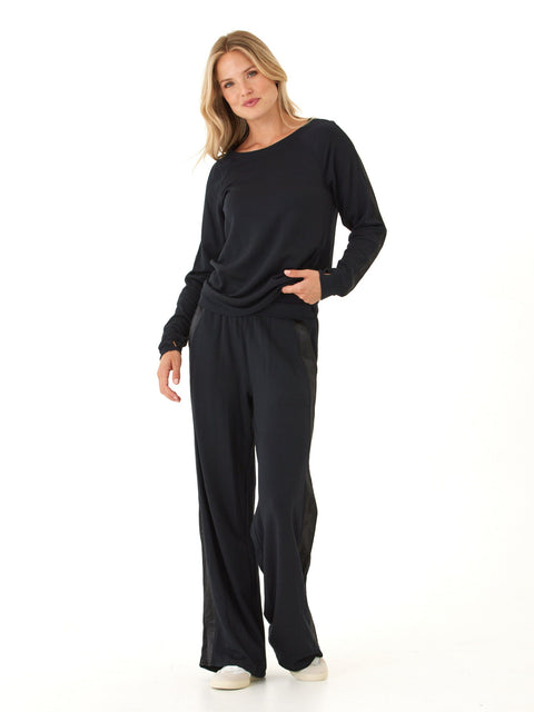 Priscilla Feather Fleece Satin Trim Detail Raglan Pullover