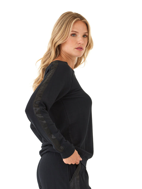 Priscilla Feather Fleece Satin Trim Detail Raglan Pullover